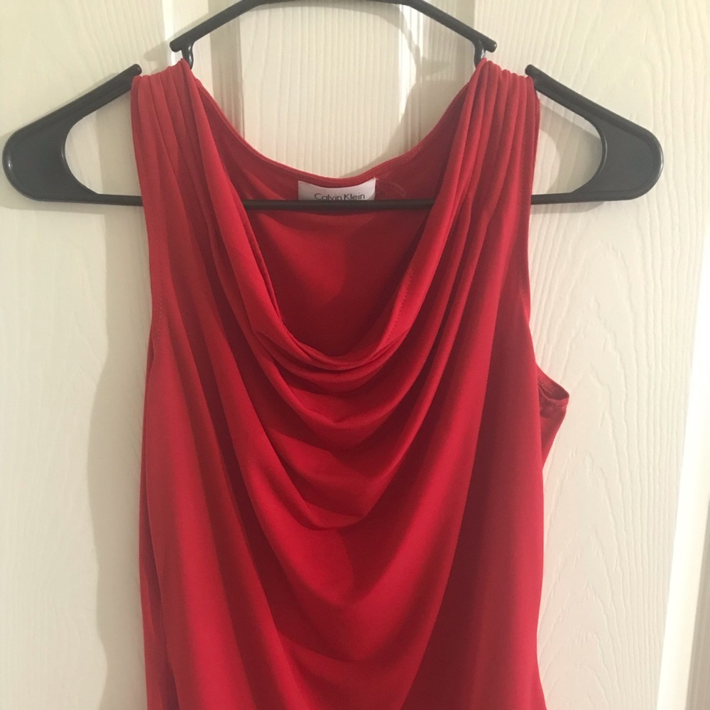 Red XS Calvin Klein Sleeveless Cowl Neck Tank